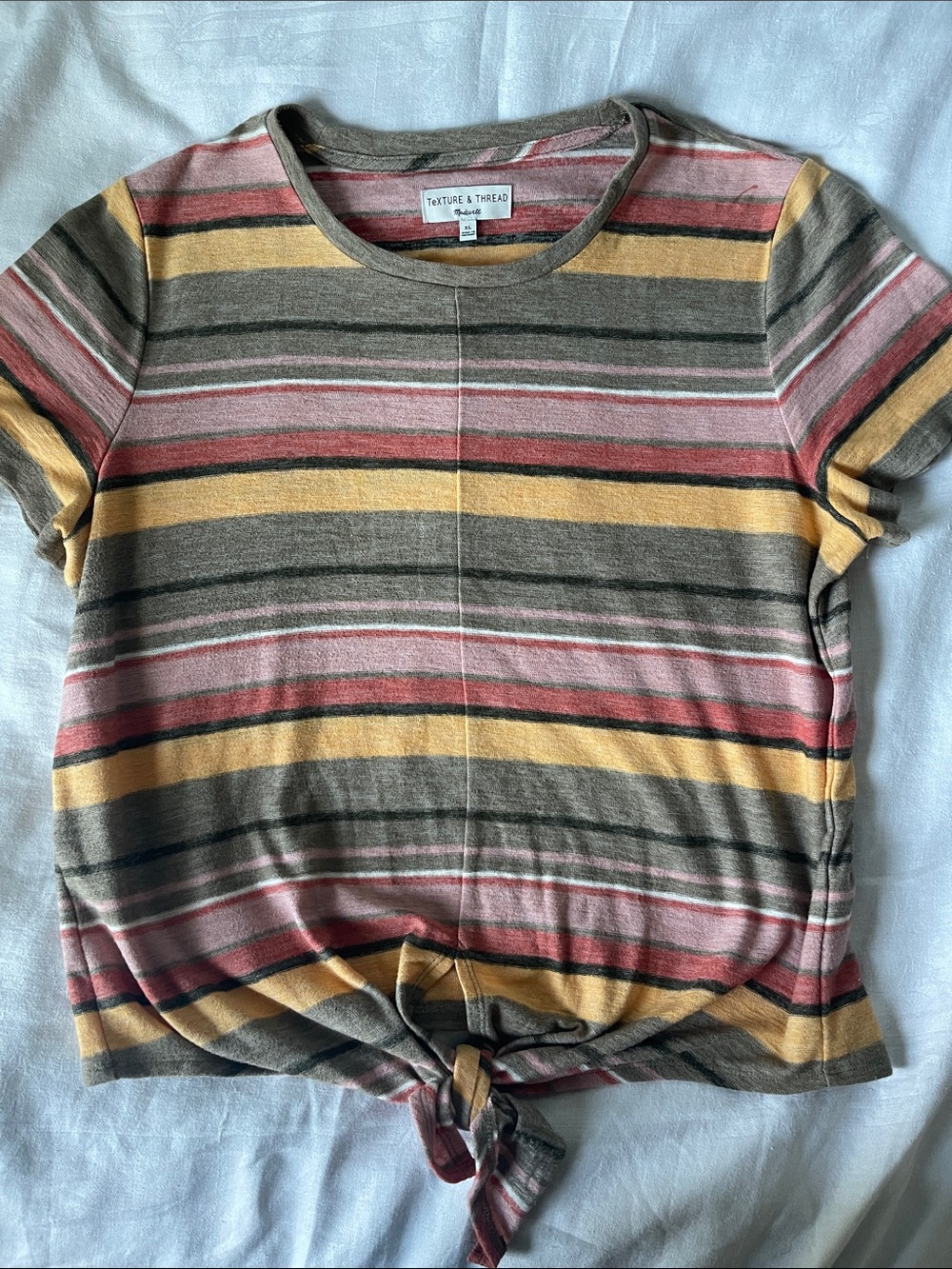 Madewell Short-Sleeve Striped Tie-Front Tee in Brown and multi colors